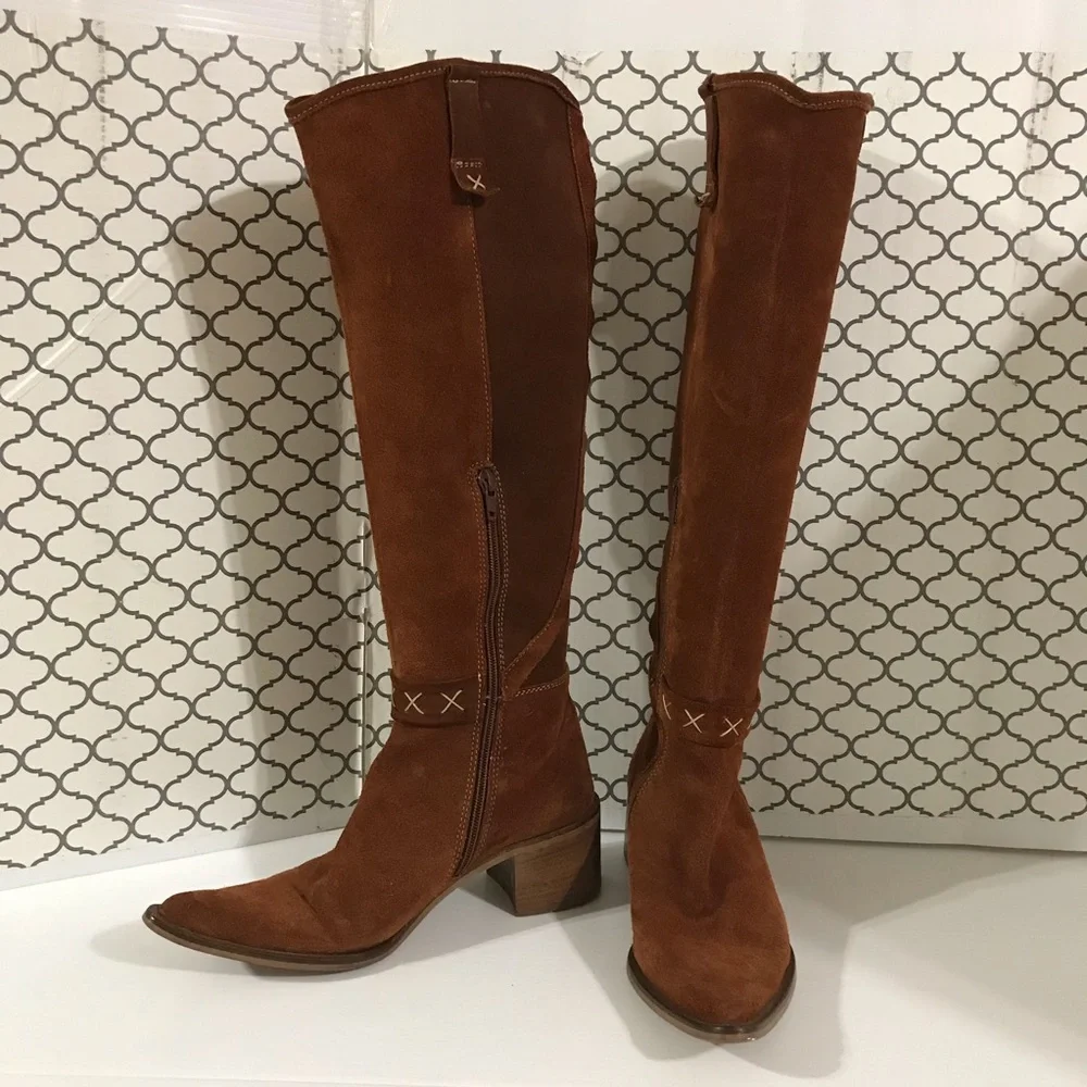 Bronx Brown Suede Knee-High Western Boots - Women Size 39